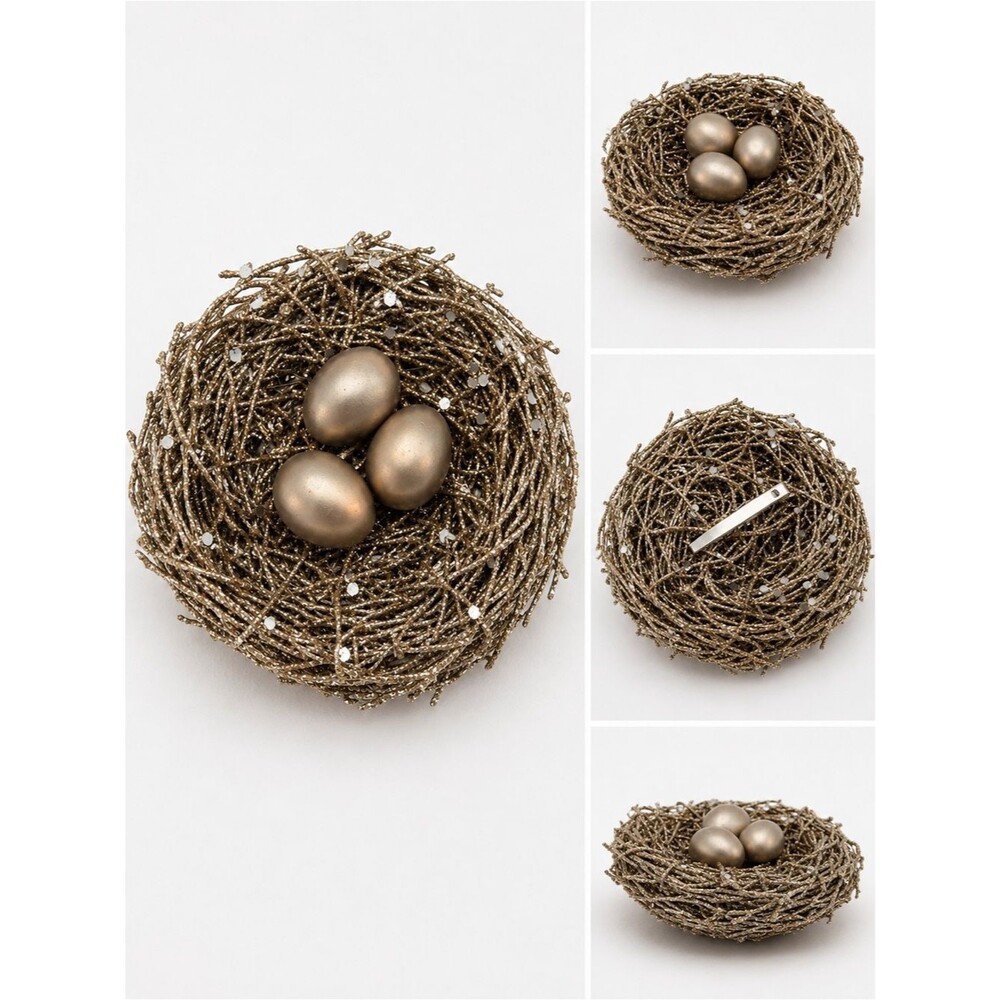 Glittered Twig Nest with Three Metallic Eggs